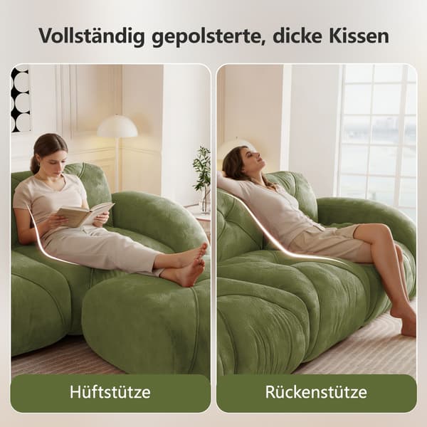 HOMAIRE modulsoffa 2-sits med 2 puffar, grön chenille Grön 204 x 171 x 76 cm