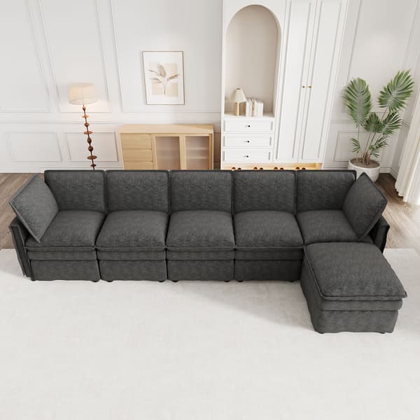 HOMAIRE XXL modulsoffa med bäddfunktion, flexibel U- eller L-form, grå chenille Grå 344 x 127 x 91 cm