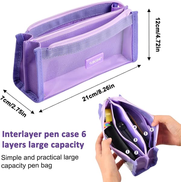 Large Pencil Case Transparent School Pencil Case with 6 Compartments