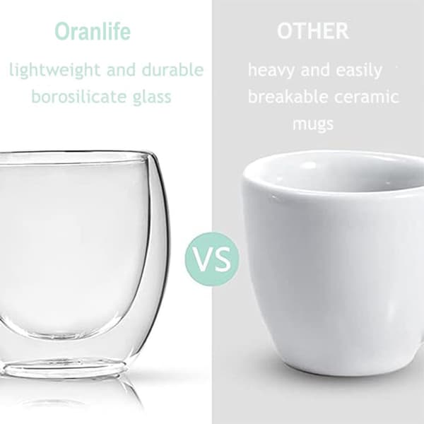 6 stk. dobbeltvæggede glaskrus, transparente dobbeltvæggede kaffekopper, dobbeltvæggede, cappuccino, latte og isolerede (80 ml)