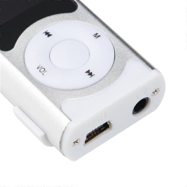 MP3-mediasoitin takaklipsillä, mini-USB, LED-valo, LCD-näyttö, tukee MP3/WMA-ääniformaatteja, musiikkisoitin