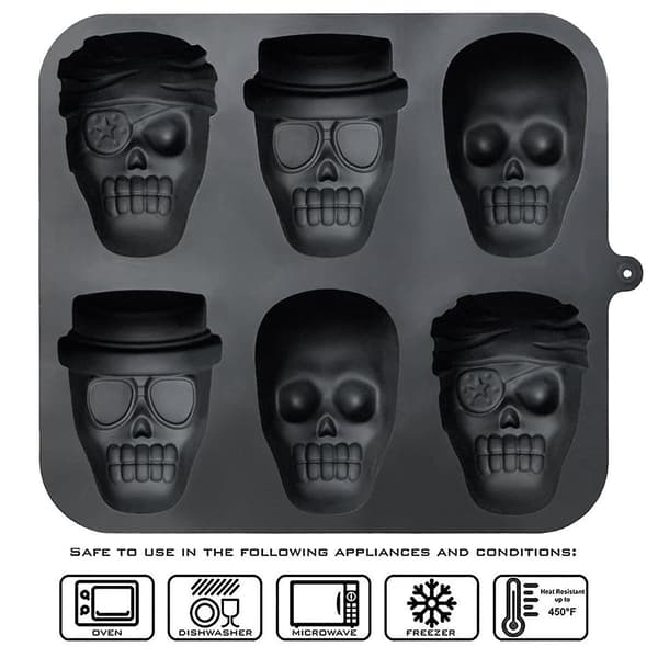 Kranieformet Silikone Bageform til Muffins, Kranieformet Piratkageform, Bageform [Db] Black