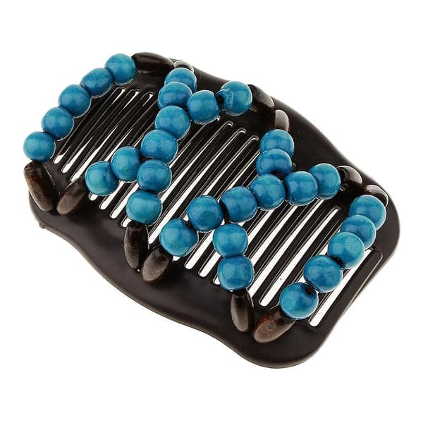 2x Stretch Magic Combs Beaded Hairpin Bow Hair Head Comb Cuff Double Clip Blue