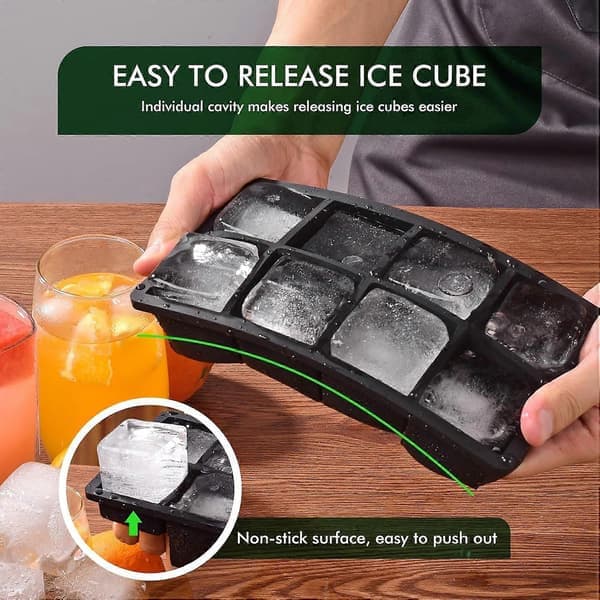 Ice Cube Tray, Freezer Ice Molds with Lid, Easy Release Large Ice Cube Molds, Silicone Ice Cube Tray for Whiskey, Stackable Square Ice Mold for