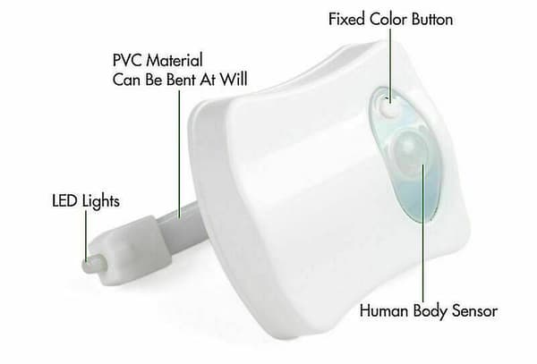 Badeværelse Toilet Nat LED 8 Farve Lampe Sensor Lys Bevægelsesaktiveret Lys