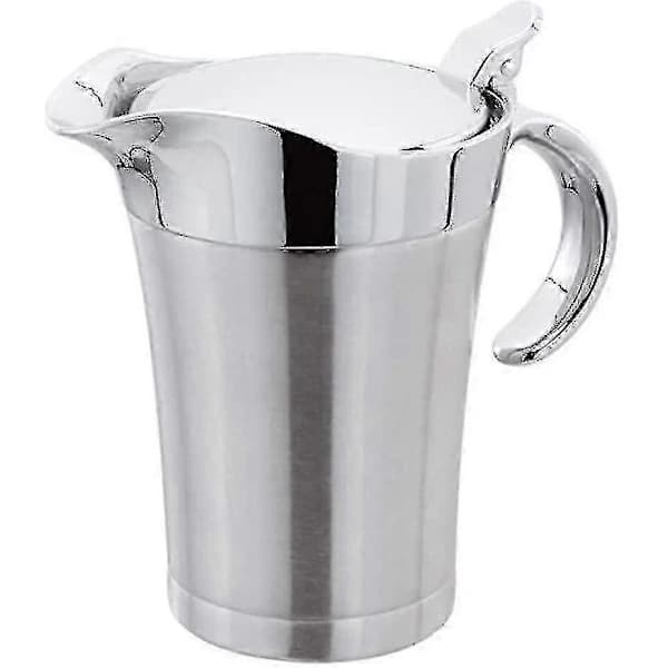 Dobbeltvægget sovsekande med hængslet låg, ideel sovseskål i rustfrit stål (750 ml) (FMY),A