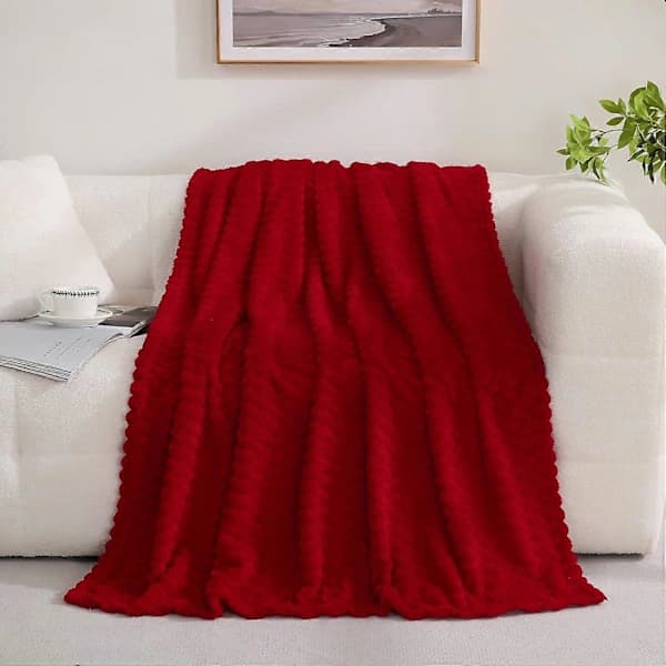 Rød Tæppe 127x152 cm Blød 3D Jacquard Dekorativ Flanellfleece