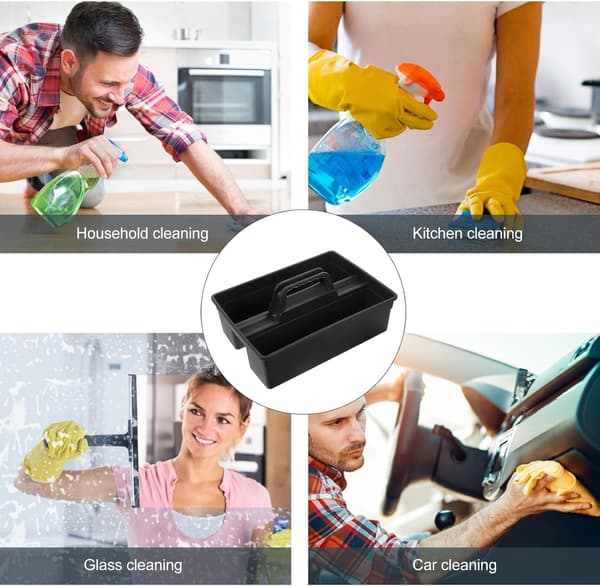 PP Cleaning Tool Box with 3 Compartments and Integrated Handle, Plastic Tool Organizer