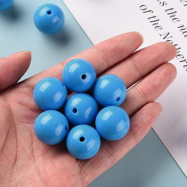 Opaque Acrylic Beads Round Deep Sky Blue 20x19mm Hole: 3mm 111pcs/500g