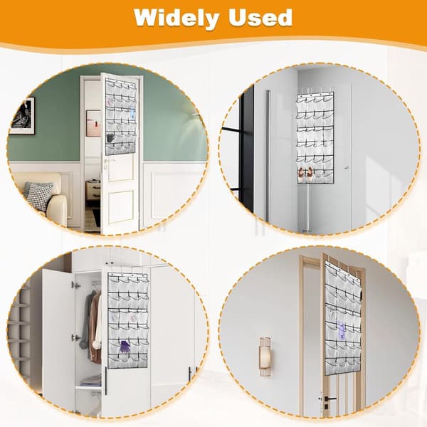 Hanging Shoe Rack - with 24 Mesh Pockets & 4 Hooks - Over-the-Door Storage Rack - Storage Pockets