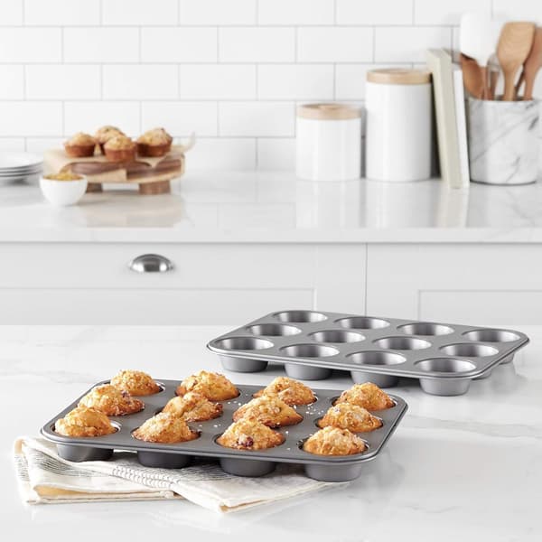 Non-stick Rund Muffinplade i Kulstofstål, 2-pak, Grå