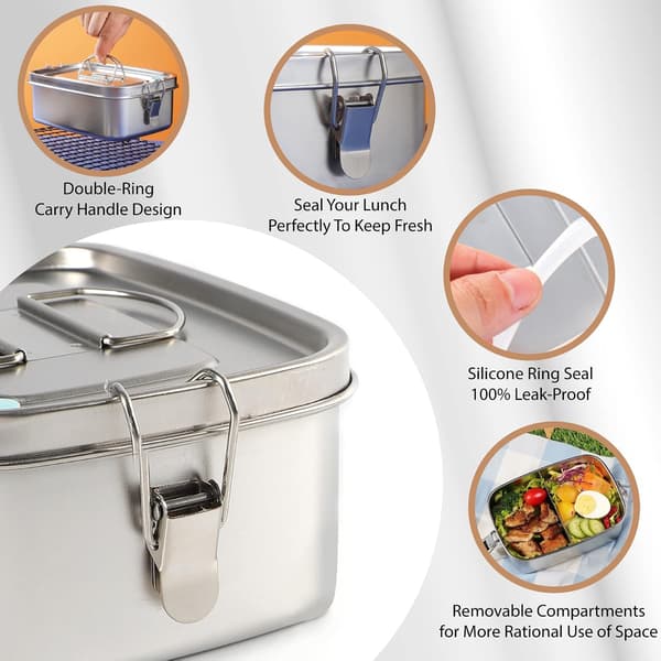Stainless Steel Lunch Box with Removable Divider, Fits in Lunch Bag and Backpack