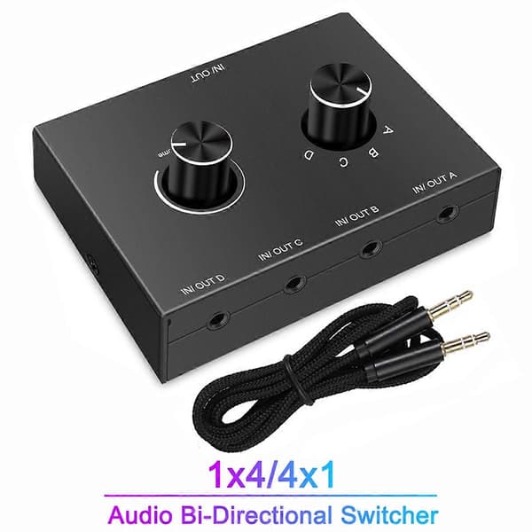 4-vejs 3,5 mm Jack Audio Switcher Stereo Bi-direktionel Audio Switch Splitter Boks 4 ind 1 ud Hovedtelefoner
