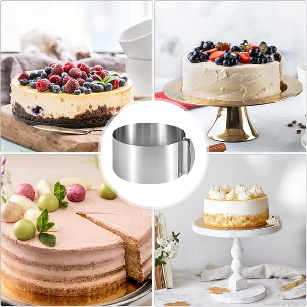 Justerbar bageform - 16-30 cm i diameter, 8 cm i højde - kagering - bageform - rustfrit stål - sølv