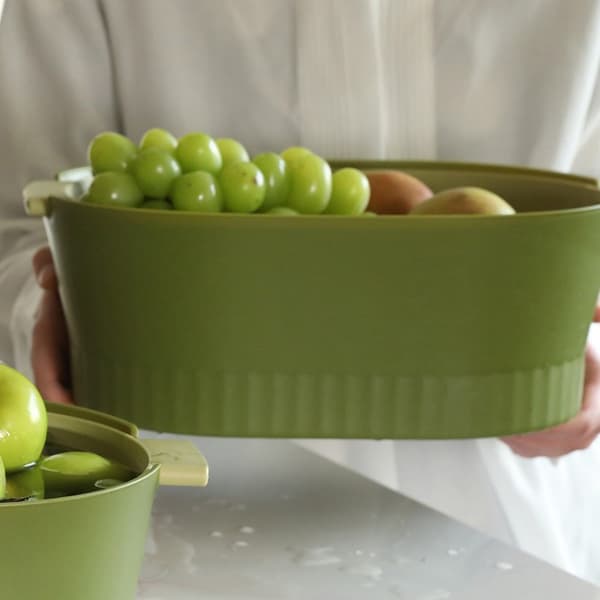 Plastic Colander Set, Green Large, Double Layer Detachable, Increased Deepened Capacity for Kitchen