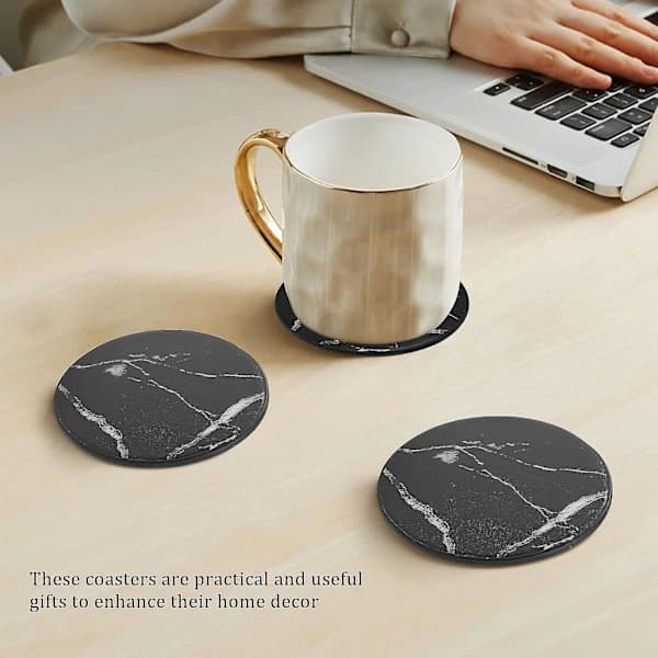 Coasters For Drinks 6-piece With H, Marble Round Mat Set For Home And Kitchen Use