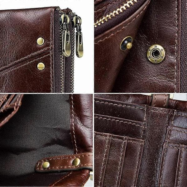 Practical and Beautiful Humerpaul Genuine Leather RFID Blocking Double Zipper Men's Wallet Bifold Slim Horizontal Wallet