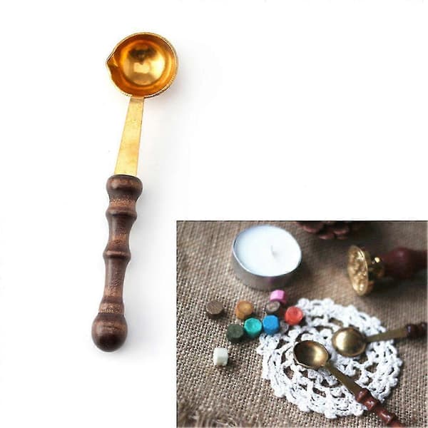 Brass and Wood Spoon for Melting Wax, Melted Dissolved Wax Seal Envelope Craft