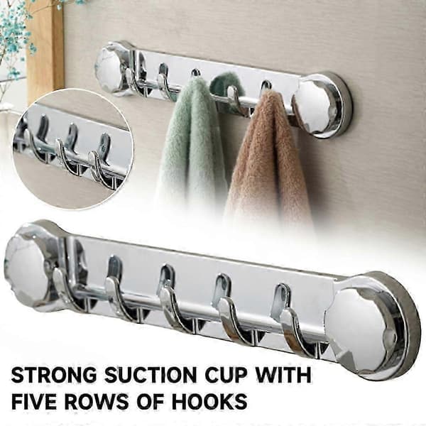 Multifunctional Bathroom Wall Hooks Hanger Rod, Powerful Suction Cup Drill-Free Wall Mounted Shelf Robe Coat Bath Towel Hooks 2PCS 2PCS