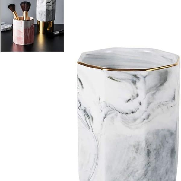 Ceramic Pen Holder, Marble Pattern, Pen Cup, Pen Holder, Makeup KLB
