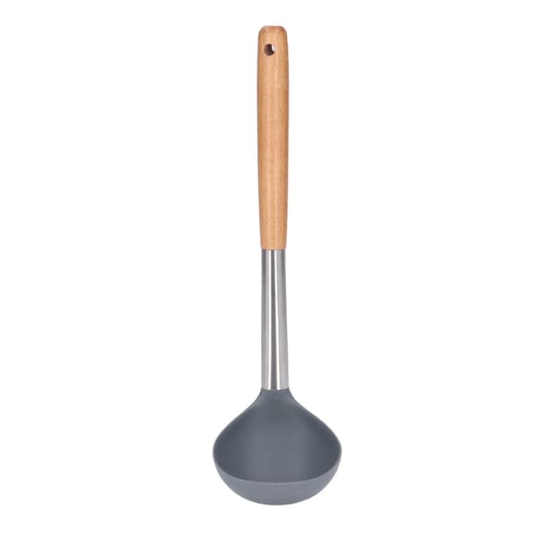 Silicone Soup Ladle, Non-Stick, Scratch-Resistant, Wooden Handle, Soft, Safe, Durable