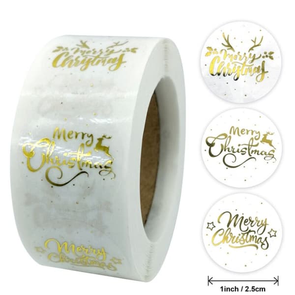 Christmas Tree Ornament Sticker 4 Rolls 500 Pieces Set Per Roll Suitable for Christmas Decorations CHRISTMAS