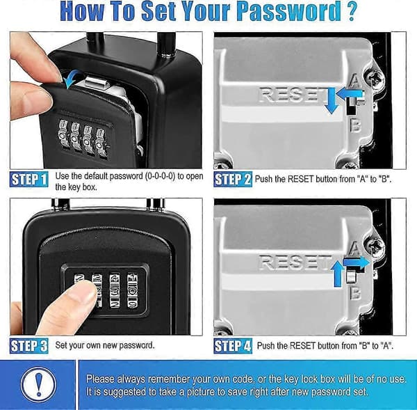 Key Security Box, 4-Digit Combination Key Lock Box with Removable Hook, Resettable