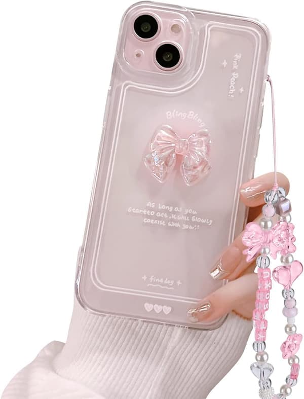 iPhone 12 Pro Max Case - Cute 3D Pink Bow, Slim Transparent Aesthetic, Glitter Protective iPhone 12 Pro Max