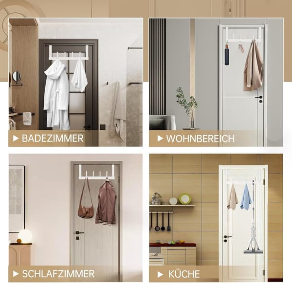 Door Hook Hanger with 6 Hooks, Wall Mounted Coat Rack in Space Aluminum 222