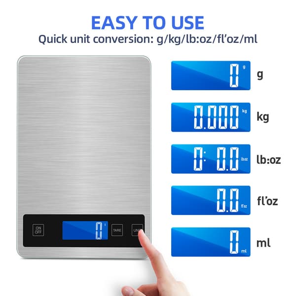 Digital Kitchen Scale, Rechargeable Stainless Steel Electronic Scale with LCD Display, 15kg/1g silver