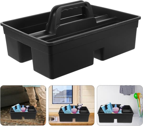 PP Cleaning Tool Box with 3 Compartments and Integrated Handle, Plastic Tool Organizer