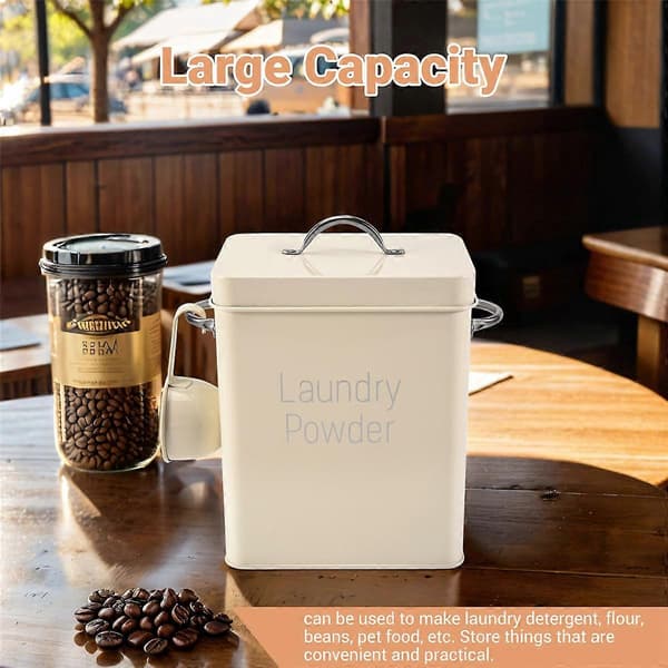 3L Beautiful Powder Detergent Boxes Storage with Scoop Cream White