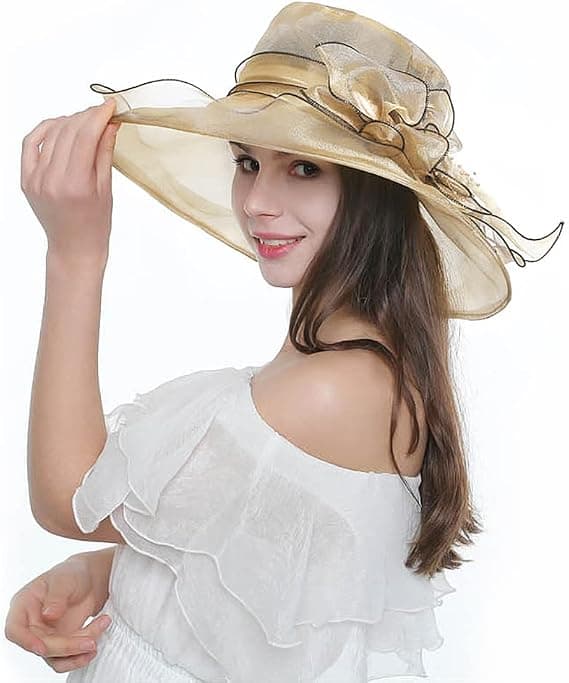 Khaki - Dame Organza Kapelhat Paryk Bryllupshat Solhat