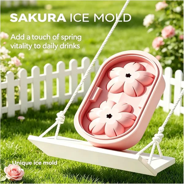 Ice Cube Tray - Cherry Blossom Ice Cube Molds with Lid, 2 Cavities Non-Stick Reusable Ice Maker Mold Quick Release Large Ice Mold