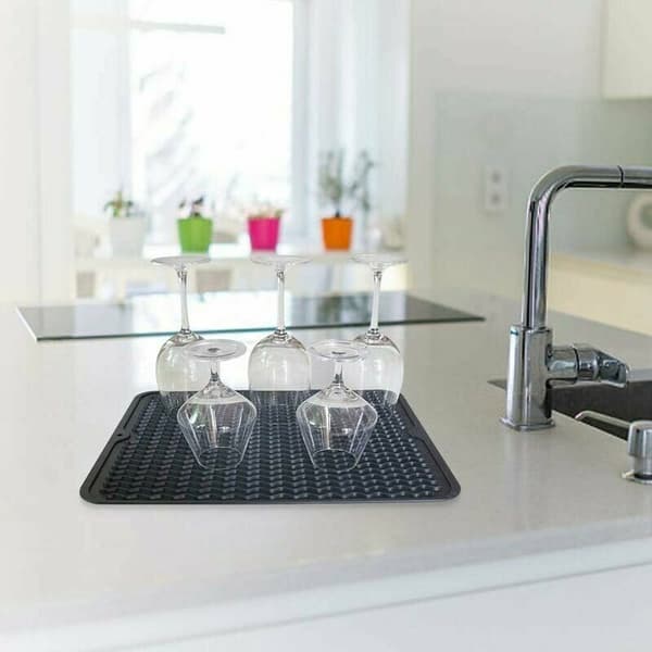 Silicone Drying Mat, Eco-Friendly, Heat-Resistant, Non-Slip, for Drying, (Black, Large)