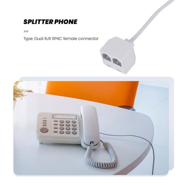 Telefonadapter RJ11 6P4C 1 hann til 2 - Hvit