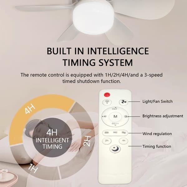 Loftventilator med LED-lys 6 blade Støjsvag luftkøleventilator med timer til camping seng sovesal hvid White