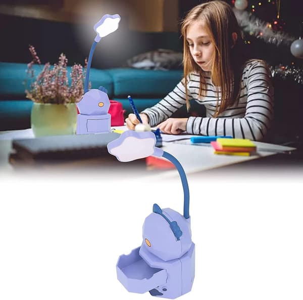 LED-skrivebordslampe for barn, USB-ladelys, varmt lys, søt tegneseriedesign, øyebeskyttelse