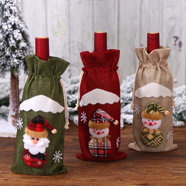 4 stk julepynt i burlap, lin, julenissefigur, rød