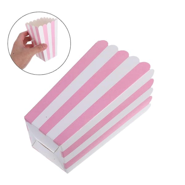 Striped Paper Popcorn Boxes Wavy Edge Pink Small 12.00X7.00X5.00cm Snack Containers Birthday Parties 24pcs[DB]