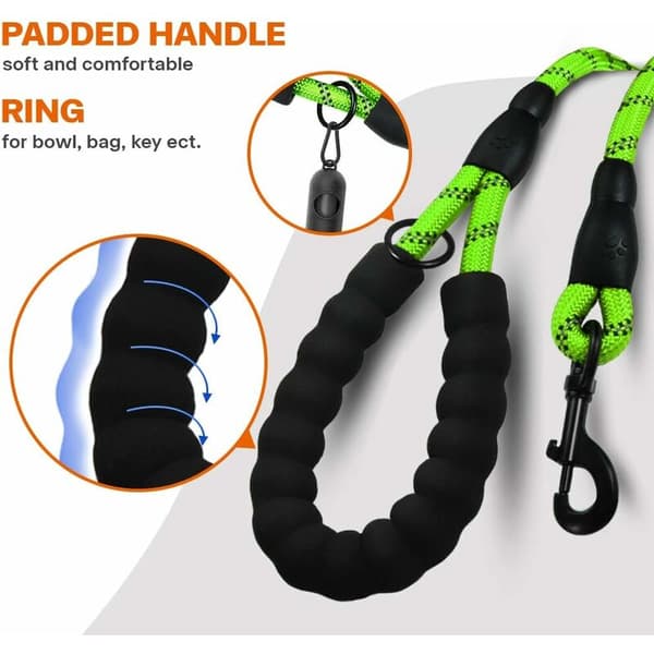 Nylon Dog Leash with Soft Padded Handle and Reflective Threads, 150 cm x 1.2 cm, Green