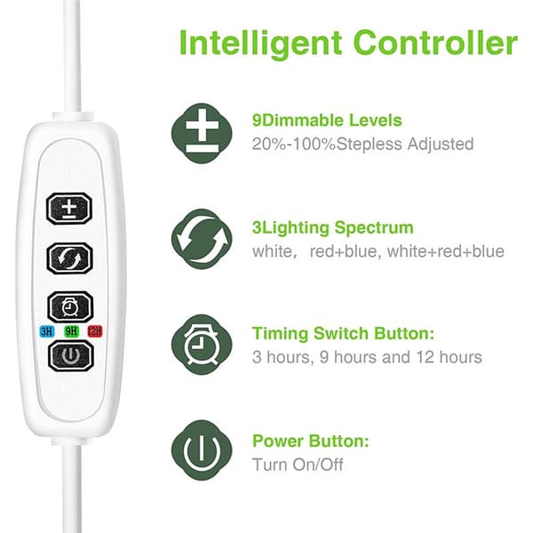 Plant lamp for indoor use, Spectrum Halo LED lamp with height-adjustable automatic timer, for plants
