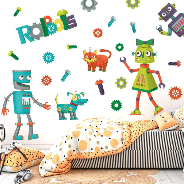 Robot Robot Katt Robot Hund Skruv Väggdekal Vardagsrum Säng