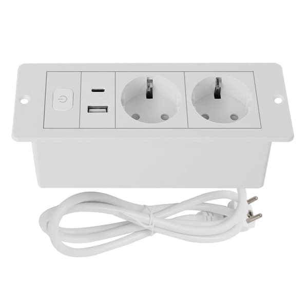 2025 Built-in Power Strip 3-in-1 USB Type C Socket Embedded Desktop Outlet with Switch and Cable for Countertop, Conference Table, Office, Home