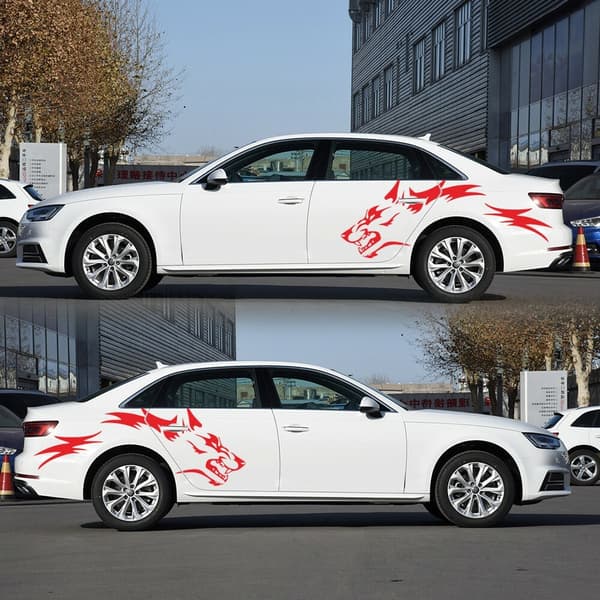 Red Car Door Side Rear Wheel Body Decals Running Wolf Graphics