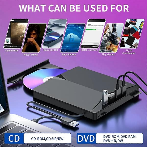 USB 3.0 Type-C ekstern DVD RW CD-stasjon brenner leser spiller