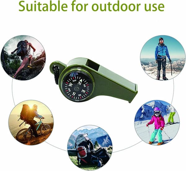 2-pack 3-in-1 Survival Whistle with Compass and Thermometer - Lanyard, for Outdoor Use, Referee