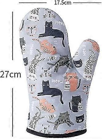 Oven Mitts Heat Resistant Polyester Lined Insulated Gloves for Grilling and Home Cooking Cat Pattern 1 Pair