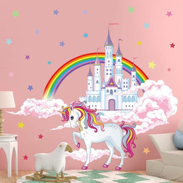 Rainbow Castle Unicorn Wall Decals Decorations for Children's Bedroom