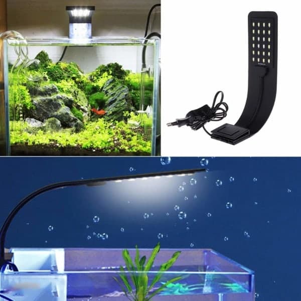 LED akvarielampe med hvidt, rødt og blåt lys, 2.5A, sort